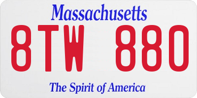 MA license plate 8TW880