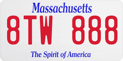MA license plate 8TW888