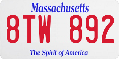 MA license plate 8TW892
