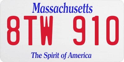 MA license plate 8TW910