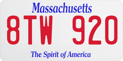 MA license plate 8TW920
