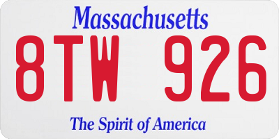 MA license plate 8TW926