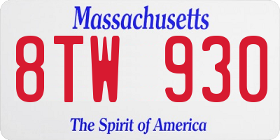 MA license plate 8TW930
