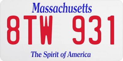 MA license plate 8TW931