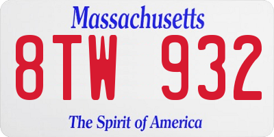 MA license plate 8TW932