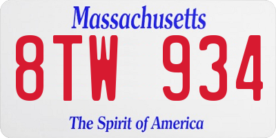 MA license plate 8TW934