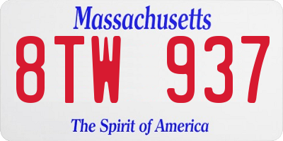 MA license plate 8TW937