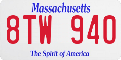 MA license plate 8TW940