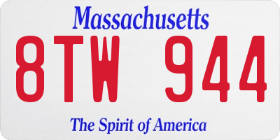 MA license plate 8TW944