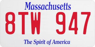 MA license plate 8TW947