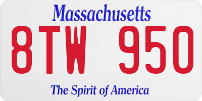MA license plate 8TW950