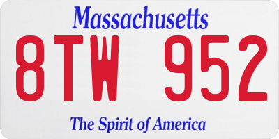 MA license plate 8TW952