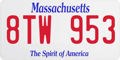 MA license plate 8TW953