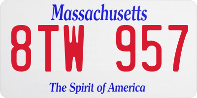 MA license plate 8TW957
