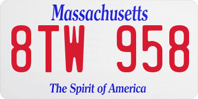 MA license plate 8TW958