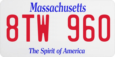 MA license plate 8TW960