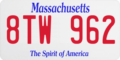 MA license plate 8TW962