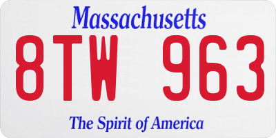 MA license plate 8TW963