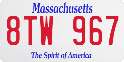 MA license plate 8TW967