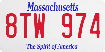 MA license plate 8TW974