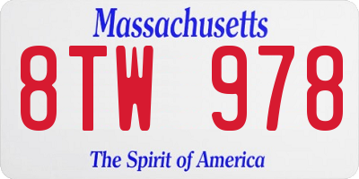MA license plate 8TW978