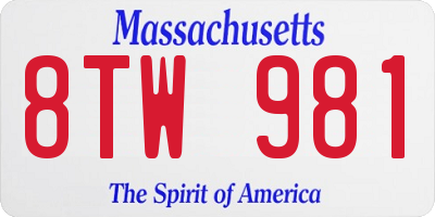 MA license plate 8TW981