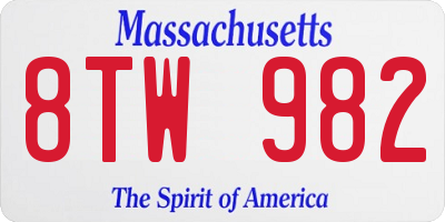 MA license plate 8TW982