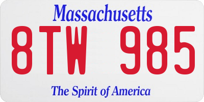 MA license plate 8TW985