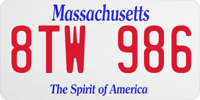 MA license plate 8TW986