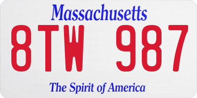 MA license plate 8TW987