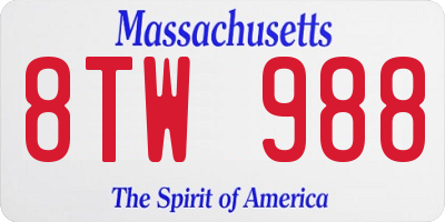 MA license plate 8TW988