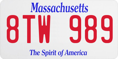 MA license plate 8TW989