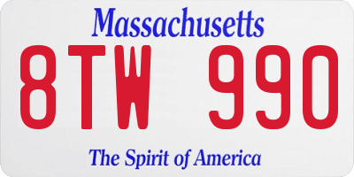MA license plate 8TW990