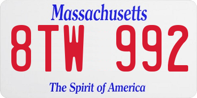 MA license plate 8TW992