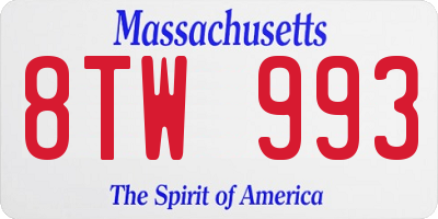 MA license plate 8TW993