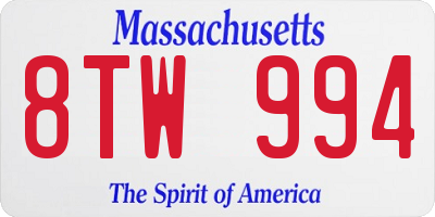 MA license plate 8TW994