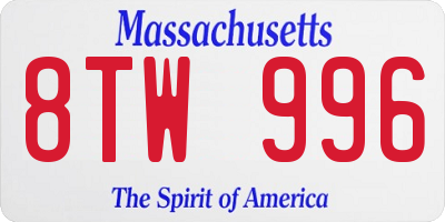 MA license plate 8TW996