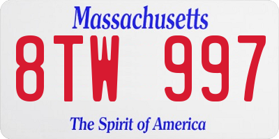 MA license plate 8TW997