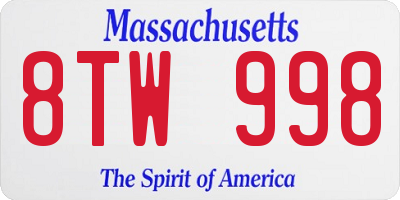 MA license plate 8TW998