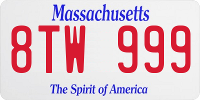 MA license plate 8TW999