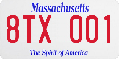 MA license plate 8TX001