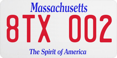 MA license plate 8TX002