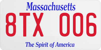 MA license plate 8TX006