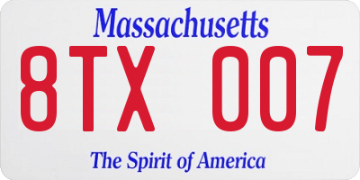 MA license plate 8TX007