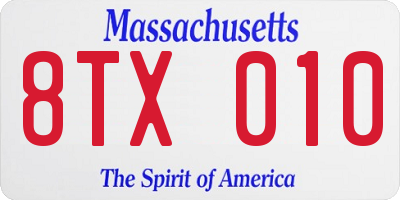 MA license plate 8TX010