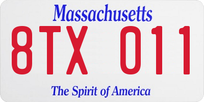 MA license plate 8TX011