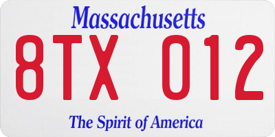 MA license plate 8TX012