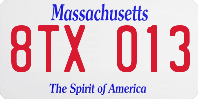 MA license plate 8TX013