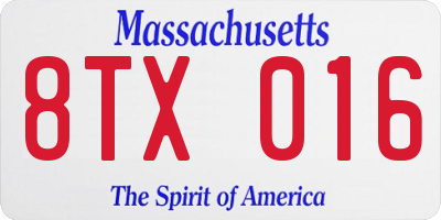 MA license plate 8TX016