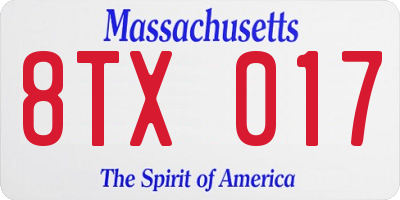 MA license plate 8TX017